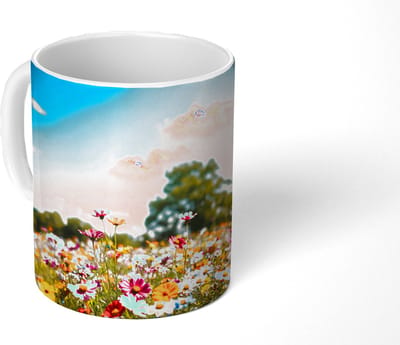 Mok - Koffiemok - Bloemenweide - Blauw - Lucht - Kleuren - Mokken - 350 ML - Beker - Koffiemokken - Theemok