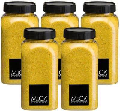Mica Decorations decoratie zand - 5x - 650ml - geel - hobby zandkorrels - sierzand - voor windlichten