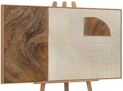 Canvas schilderij 120x80 cm handgeschilderd lijnen en cirkels – YS-Art Gallery – Lijst: Hout – Luxe wanddecoratie