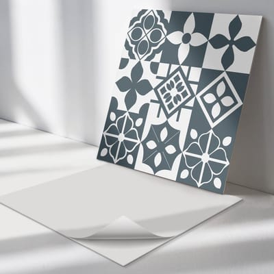 Wallfluent Vinyl Tegels - Geometrische Patronen in tegels Zelfklevende Vinyltegels - 30 cm x 30 cm - Zwart Vinyl Tegels - 9 stuks - Vierkant PVC Tegels - Texturen Plaktegels - Vloer Tegels PVC - Plaktegels Keuken en Badkamer