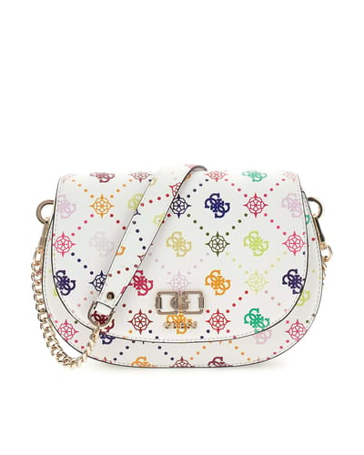 Guess Emelie Logo Flap Dames Logo Multi Logo Stof met Plot en Sluiting Zipper