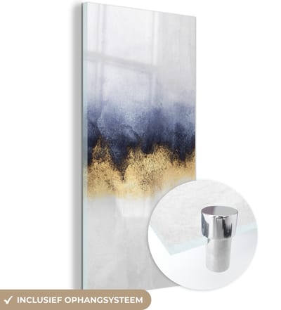 MuchoWow® Glasschilderij 60x120 cm - Schilderij acrylglas - Abstract - Goud - Luxe - Foto op glas - Schilderijen