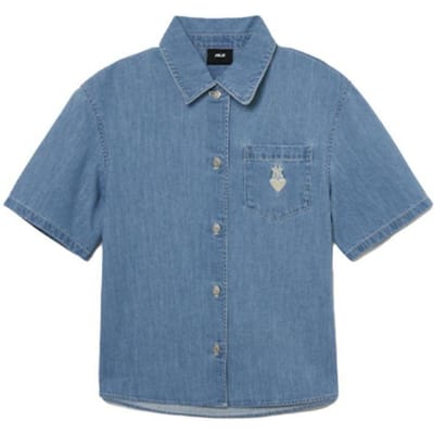 MLB New York Yankees Logo Uni Brodé Chemise Décontractée Manches Courtes Chemises Femme Bleu 3FDRH0233-50SBL XS gray
