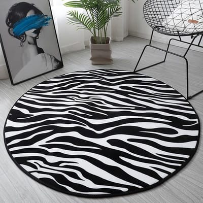 Zebraprint Rond Tapijt Zwart Wit Woonkamer Vloerkleed Stoelmat Flanel Antislip Kinderkamer Tapijt Badkamer Badmat Diameter 60cm