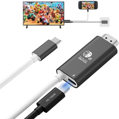 Thijox - USB-C naar HDMI Kabel 2m voor Switch 2 (21.0.0+) en OLED TV-modus, 4K@60Hz, 100W PD Laden, Draagbaar Dock Alternatief voor Steam Deck, ROG Al