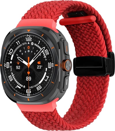 By Qubix - smartwatch bandje - Compatible Samsung bandje - Braided band met D-buckle sluiting - Rood - Geschikt voor Samsung Galaxy Watch Ultra / Ultra 2 - 47mm