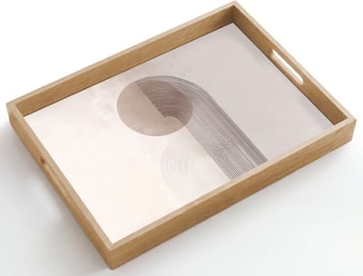 Dienblad hout 50x35 cm - Schootdienblad - Minimalistisch - Cirkel - Lichtgrijs - Borrelplank rechthoek - Plateau dienbladen