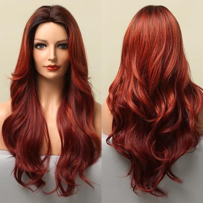 GEMMA Roodbruin Koper Gember Lange Rechte Synthetische Pruiken voor Vrouwen Natuurlijke Golf Pruiken met Pony Hittebestendig Cosplay Haar brown