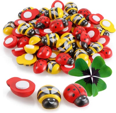 Gelukspoppetjes - Houten Geluksbeestjes - Zelfklevende Lieveheersbeestjes en Bijen - Creatieve Decoratie - Voor Knutselprojecten