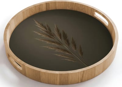 Dienblad rond 40x40 cm - Schootdienblad hout - Tak - Pluimgras - Donkerbruin - Borrelplank rechthoek - Plateau houten dienbladen