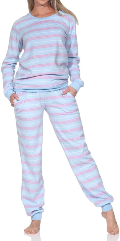 Normann fleece damespyjama met lange mouwen en manchetten in coole look
