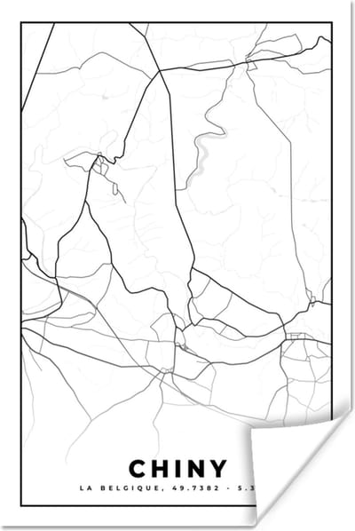 Poster Zwart Wit – België – Plattegrond – Stadskaart – Kaart – Chiny - 120x180 cm XXL