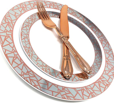 Mosaic - Servies Set, Rosé/Zilver Borden 32Stuks