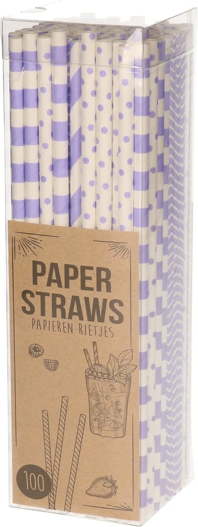 Excellent Houseware Papieren drinkrietjes - 100x - lila / paars - 20 cm
