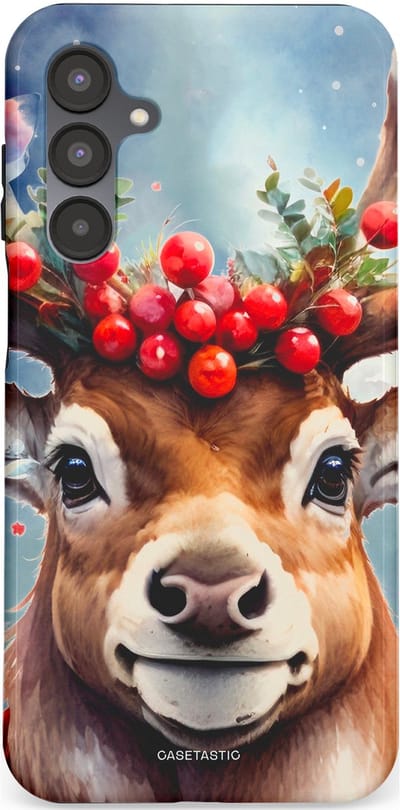 Casetastic hoesje geschikt voor Samsung Galaxy A16 - Dubbellaagse bescherming - Rudolph het Kerst Rendier - Fashion Case - Zilver Taupe Donkergrijs Perzik