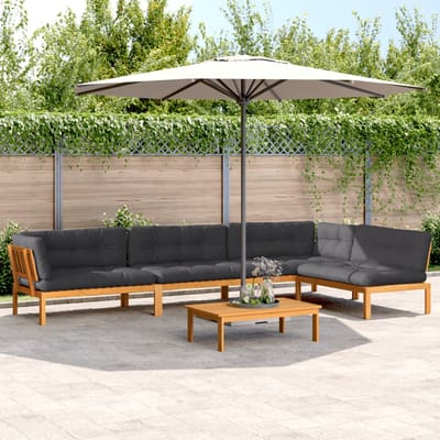 vidaXL - 5-delige - Loungeset - pallet - met - kussens - massief - acaciahout