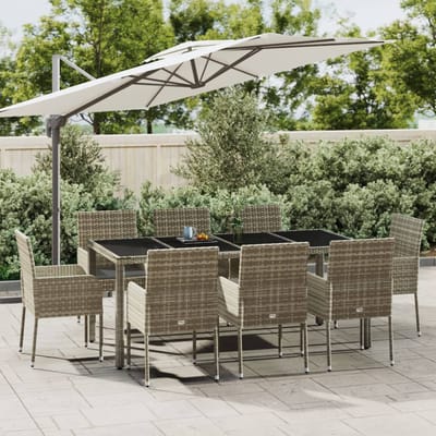 vidaXL - 9-delige - Tuinset - met - kussens - poly - rattan - grijs