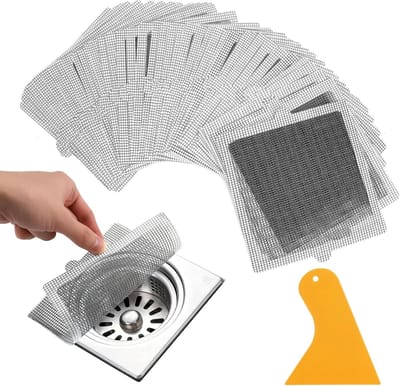 Haarzeef voor douche, 40 stuks, 15 x 15 cm, vloerafvoerstickers, haarzeef, badkuip, wastafel, haarvanger, douche, wegwerp afvoerzeef, douche, haar voor vloerafvoer, douche, badkamer, keuken, wastafel