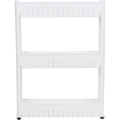 Chariot de Rangement Slim Organisateur d'Espace Étroit Étagère Coulissante pour Salle de Bain Cuisine Blanc 3 Niveaux Triple Layer blanc