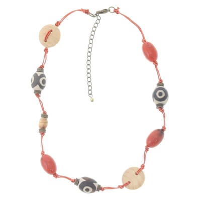 Behave Ketting rood met bruine kralen van hout 41 cm