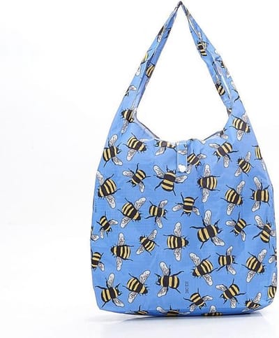 Shopper Tas Bij Blauw Gerecycleerd Nylon Opvouwbaar Waterdicht 56 x 38 x 10 cm