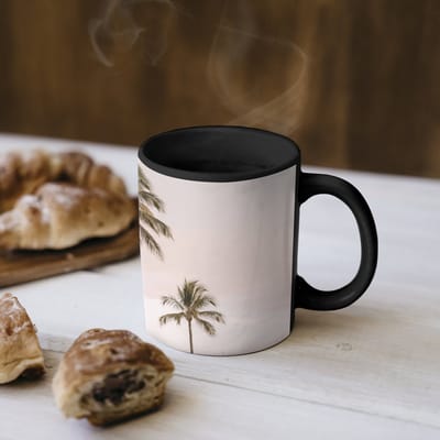 Magische Mok - Foto op Warmte Mokken - Koffiemok - Palmbomen - Zonsondergang - Roze - Magic Mok - Beker - 350 ML - Theemok