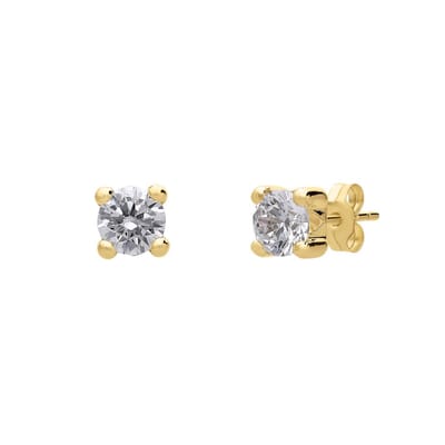 Lucardi Dames Oorbellen met zirkonia 5mm - Oorbellen - Cadeau - 14 Karaat Goud - Geelgoud