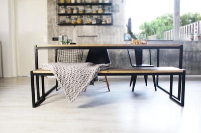 Industriële eettafel hout en staal "Houston" - 180 x 100 x 75 cm - Handgemaakt