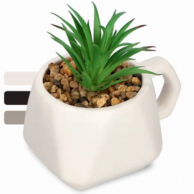 KADAX Sappplanten in pot met handvat, kunstmatige potplanten, kleine kunstplant, faux plant, decoratieve plant voor woonkamer, kantoor (wit)