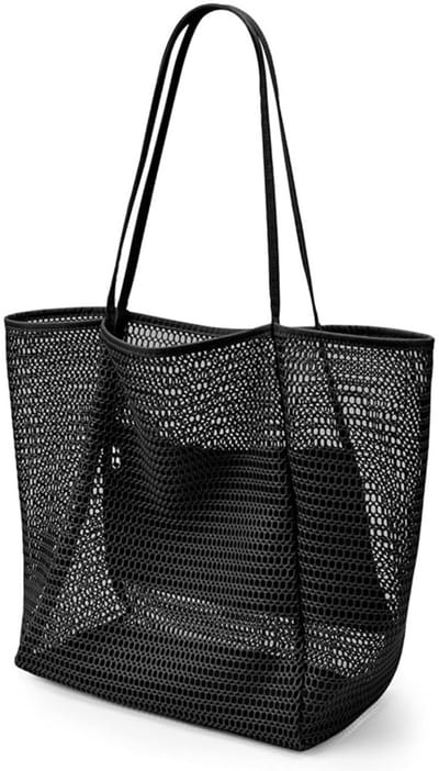 Strandtas van nylon mesh, casual draagtas, Hobo dames schoudertas, opvouwbaar, MAX 23L, geschikt voor strandpicknicks en vakanties - zwart.
