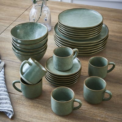 LOBERON Servies set van 30 Biarré turquoise/bruin