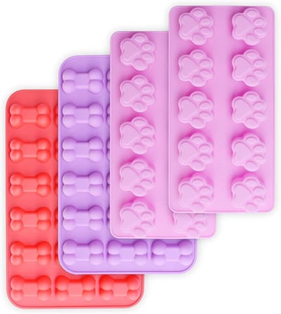 Puppy Hond Poot en Bot Silicone Mallen, Anti-aanbak Voedselkwaliteit Silicone Mallen voor Chocolade, Snoep, Gelei, IJsblokjes, Hondensnoepjes (Puppy Poot Bot Set van 4Stuks)