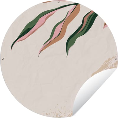 Tuincirkel Blad - Stippen - Zand - Abstract - 60x60 cm - Ronde Tuinposter - Buiten