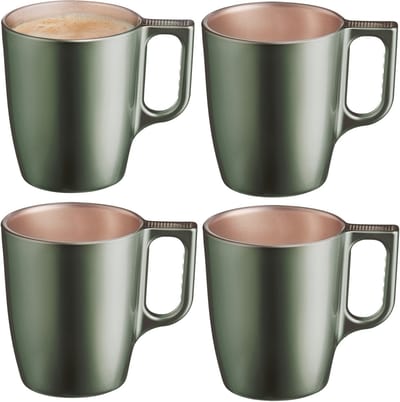 Luminarc Koffiemokken Monaco - 4x stuks - Hard Glas - groen - 250 ml - 9 cm - Flashy metallic finish