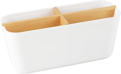 Houten bureau-organizer met afneembare vakken, multifunctionele opbergdoos voor pennen, afstandsbedieningen en make-up accessoires, ideaal voor een opgeruimd bureau en woonkamer