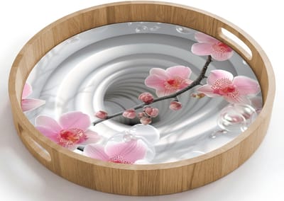 Dienblad rond 40x40 cm - Schootdienblad hout - Bloemen - Tunnel - Abstact - 3D effect - Borrelplank rechthoek - Plateau houten dienbladen