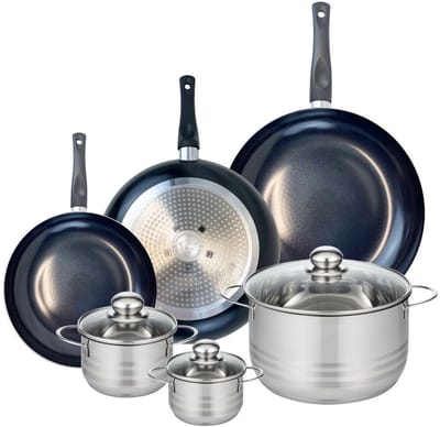 Set van 3 Koekenpannen 24, 28 en 32 cm en 3 kookpotten 12, 14 en 24 cm Elo Prima Brillant