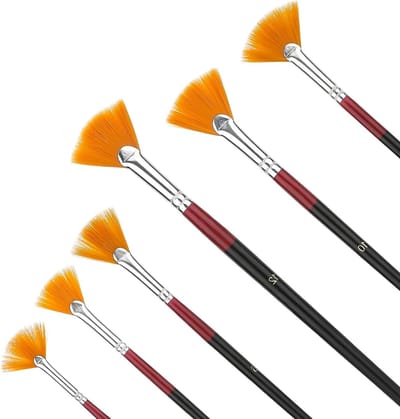 Set van 6 Fan Brushes voor Acryl, Waterverf en Olieverf - Professionele Verfkwasten voor Landschapschilderkunst en Gouache