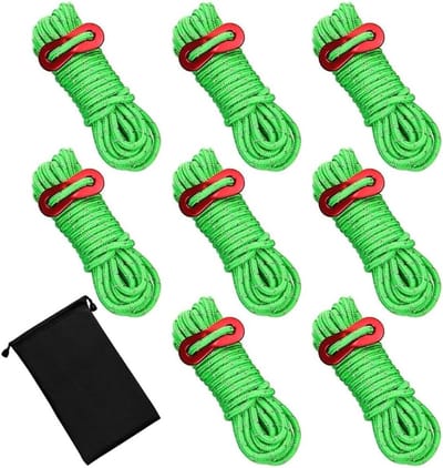 8 Stuks 4mm Reflecterende Tentlijnen met Houder en Aluminium Spanner voor Kamperen en Wandelen, Ideaal voor Tentopstellingen en Luifels, Lengte 3m