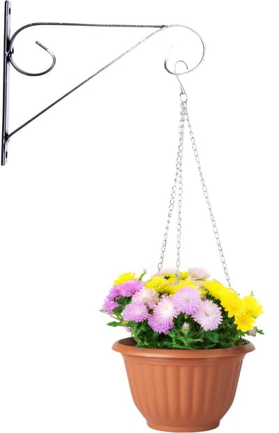 Hangpot + Muurhaak Cuneo - antraciet - D20 cm - kunststof - metaal - tuinaccessoires