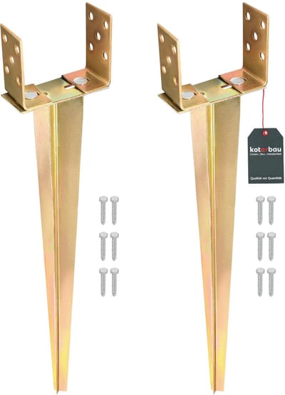 KOTARBAU® 2 stuks Grondanker, Paalhouder, 0-160 mm, Verzinkt Staal, 70 cm, Goudkleurig, Verstelbare Paalhouder, Paalvoet, Paalsteun, Paalanker, voor Tuinconstructies