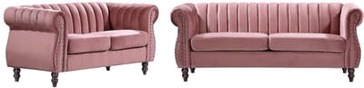 Vente-unique Tweezits- en driezits-Chesterfield-banken van oudroze velours TRUMBO