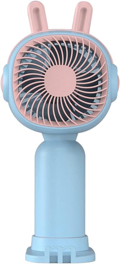 Mini draagbare ventilator – Handventilator – Met telefoonhouder – Tafelventilator – Lichtgewicht, via USB oplaadbaar – Ideale metgezel voor op reis en binnen/buiten – 1 stuk – Blauw