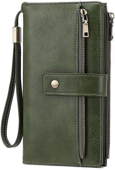 Ulisem - Grote portemonnee voor dames - portemonnee van PU-leer - vintage portemonnee en kaarthouder met rits en meerdere kaartvakken - groente -19.3*2.5*11cm