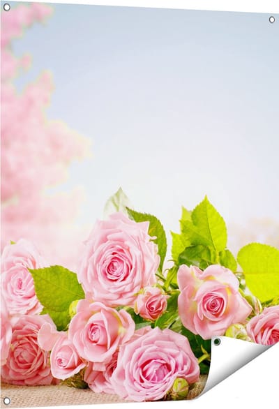 Gards Tuinposter Boeket Roze Rozen Bloemen - 80x100 cm - Tuindoek - Tuindecoratie - Wanddecoratie buiten - Tuinschilderij