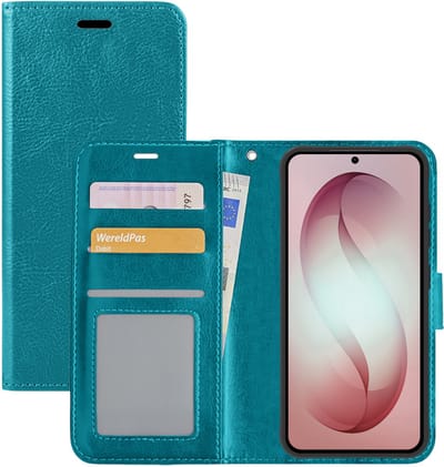 Hoesje - Met Pasjeshouder - Geschikt voor Samsung Galaxy S26 - Luxe Bookcase Portemonee - Flip Case - Kunstleer Book Case - Flipcase - Book Cover - Walletcase - Portemonneehoes - Turquoise