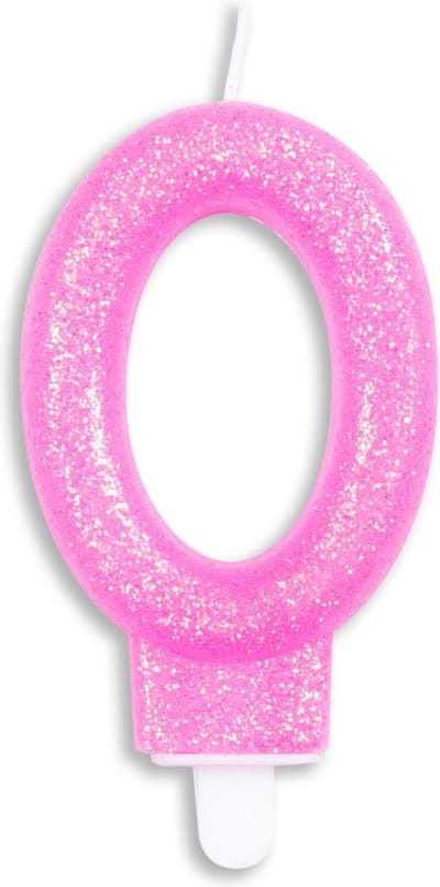 Wefiesta Cijferkaars 0 Glitter 7 Cm Wax Roze