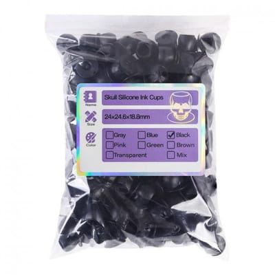 Schedelvormige Siliconen Inkt Cups - Zwart 100 st Pigment Cups - PMU cups - Inkt cups - Inktcups - Pigmentcups - Wegwerp Tattoo en Pmu Siliconen Inkt Cups - Inkt houder - Inkthouders - Pigmentenhouder - Pigmenten houder | Professionele Ink Caps |