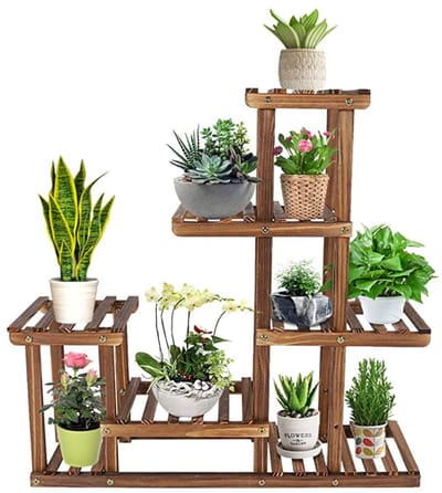Byshayne- Bloemenstandaard 6 Niveaus - Opvouwbaar Plantenrek - Houten Plantensteun - Verstelbare Plantenrek Buiten - Verplaatsbaar Plantenrek - 72 x 72 x 20 cm