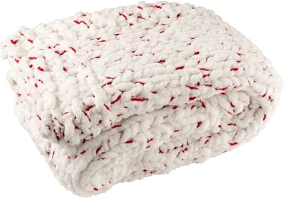 J-Line deken Gebreeën - polyester - wit/rood